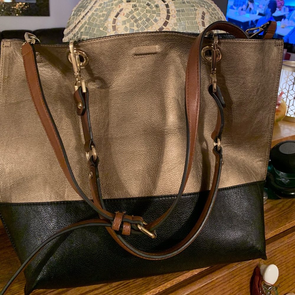 Large gold and black tote